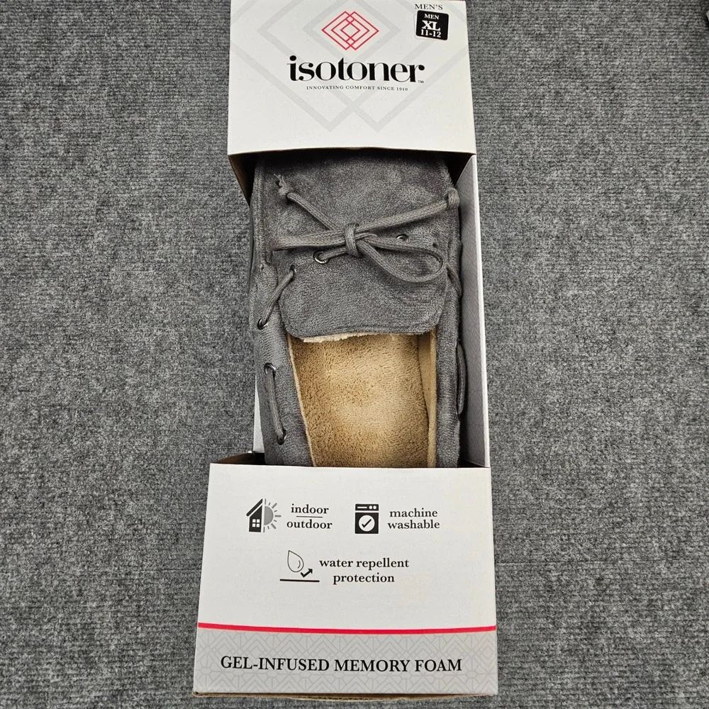 Isotoner Moccasin Slippers Memory‎ Foam Water Repellent Indoor Outdoor XL 11-12